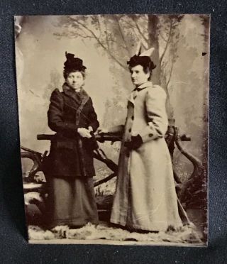 Tintype Photograph Photo 1800s Two Victorian Ladies Antique