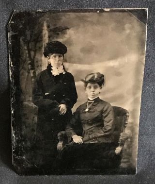Tintype Photograph Photo 1800s 2 Victorian Ladies Antique