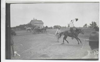 (3837) Old " Bibb " Rppc Rodeo Cowboy On Horse Other Men & Wagon Coats Kansas
