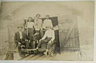 Photograph Postcard Of Workers On Rail Car Rare Antique Black And White