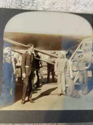 Early Stereoview Of Charles Lindbergh & Spirit Of St.  Louis Airplane