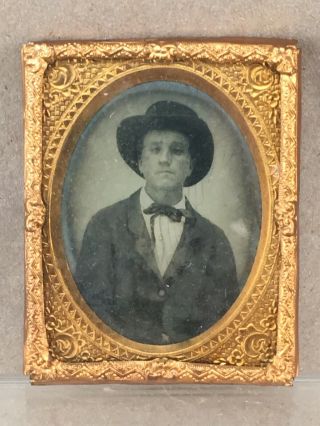 Small Tintype Portrait Of A Man In Copper Frame