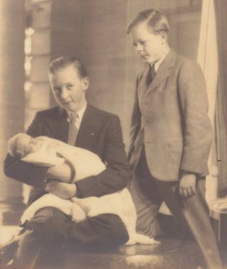 Vintage Photo Two Boys In Suits With A Baby C.  1930s