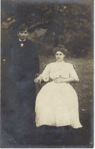 Boy & Young Lady Picture Outside Portrait - Rppc - Vintage Real Photo Postcard