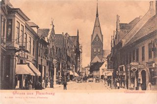 Germany Postcard Gruss Aus Flensburg Grossestrasse Busy Street Scene Pre - 1907