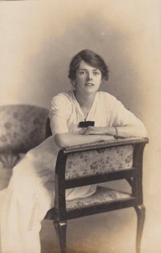Vintage Photo Young Woman Sitting On Edwardian Settee