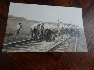 West Liberty Ohio - Logan Co.  Rppc - Group Of Men Repairing Railroad Tracks.