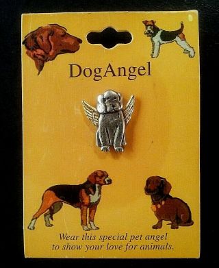 Dog Angel Hat/lapel Pin With Brushed Silver Pewter & Gold Wings