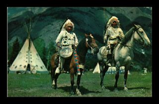 Dr Jim Stamps Us Indian Chiefs Horseback Colourpicture Chrome Postcard