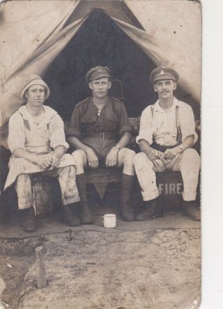 Old Vintage Photo Men Soldiers Military Uniform Tent Camp F3