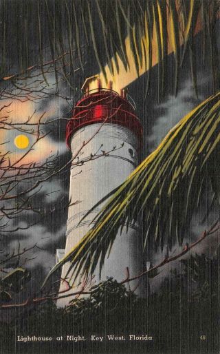 Key West,  Fl Florida Light House Night Lighthouse C1940 