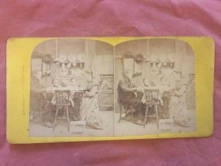 Antique Stereoview Card G.  W.  Thorne Family Giving Thanks Stereoscope Slide