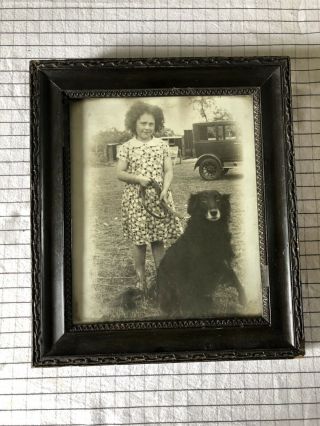 Antique Framed Photo Of Girl And Dog