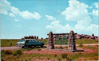 City Of Rocks State Park,  Nm C1960s Car At Entrance Sign Roadside Postcard