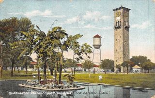 San Antonio Texas Ft Sam Houston Quadrangle Plaza Water Tower 1908 Postcard