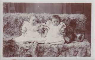 Rppc Two Baby Girls And Their Teddy Bear C1910