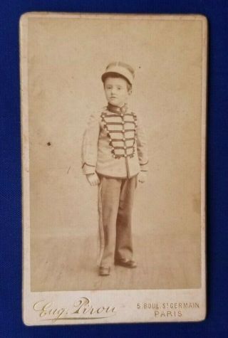 1880s - 90 Vintage Cdv By Eugene Pirou,  Paris Young Boy In Band Uniform