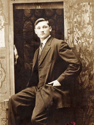 Handsome Man By Studio Door - Vintage 1910s Photo Portrait - Rppc