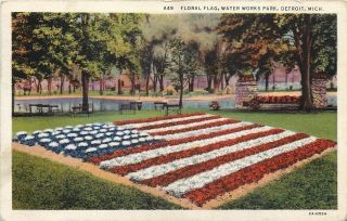 Detroit Michigan Floral United States Flag Water Park 1936 Postcard