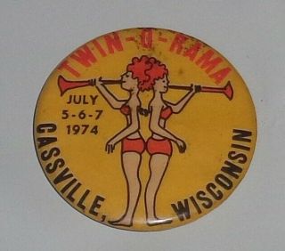 Rare Oddity Twin - O - Rama 1974 Cassville Wisconsin Pin Pinback