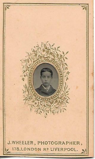 Cdv Card With Tintype Photo Of A Young Boy.  Photographer: J.  Wheeler,  Liverpool