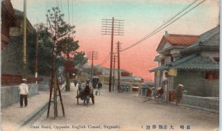 Nagasaki,  Japan Street Scene Oura Bund C1910s Handcolored Postcard