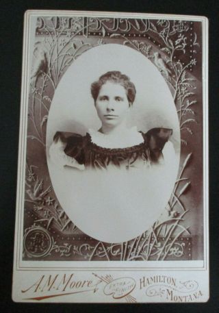 Antique Cabinet Card Head Shot Of Pretty Victorian Woman Hamilton,  Montana