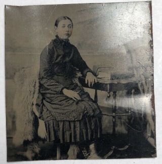 1800’s Era Miniature Tintype Rare Vintage Woman Sitting