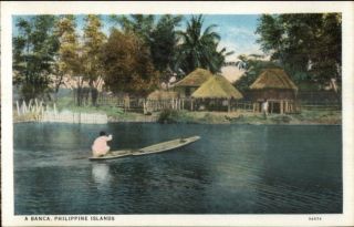 Philippines A Banca Thatch Roof Homes C1920s Postcard Publ In Manila