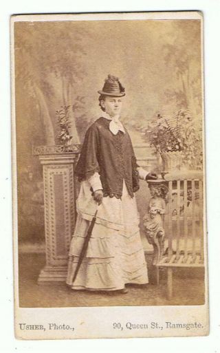 Cdv Of A Woman With Umbrella And Hat By Usher,  Ramsgate