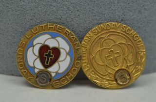 2 Vintage Lutheran Church Sunday School Pins Gold Filled 1/10 10k Gf Ij