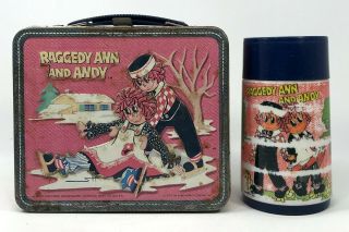 Aladdin Industries 1973 Raggedy Ann & Andy Metal Lunch Box With Thermos