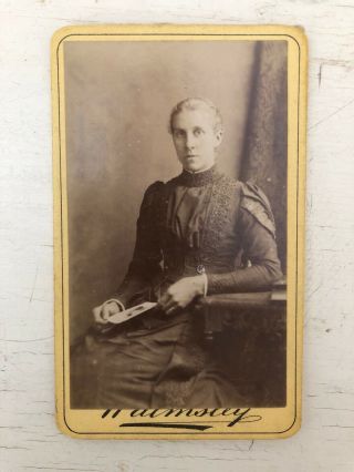 Cdv / Photo Of A Lady Holding A Photograph,  Change Of Address To Back.