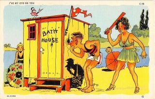 Comic Postcard Ray Walters Sexy Girl At Lake Bath House Peeping Tom Eye On You