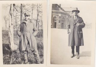 2 Old Vintage Photos Men Smoking Pipe Fashion Coat Hat F2