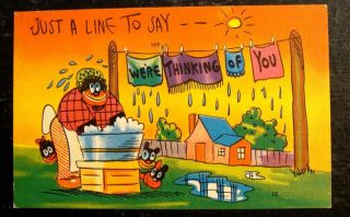 1940 Black Americana Postcard - " Just A Line To Say - We 