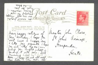 Artist Postcard Cunard Line R.  M.  S.  QUEEN MARY 1937 2