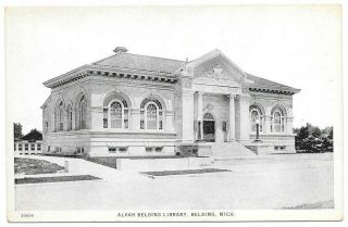 Alvah Belding Library,  Belding,  Mi Vintage Postcard Black & White