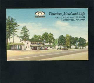 Postcard Roadside Gas Station And Motel Cafe Harpersville Alabama Shelby County