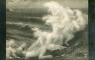 Fine Old Metamorphic Postcard Sea Waves Women