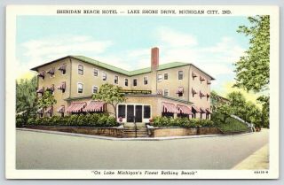 Michigan City Indiana Sheridan Beach Hotel Lake Shore Drive 1939 Linen Postcard