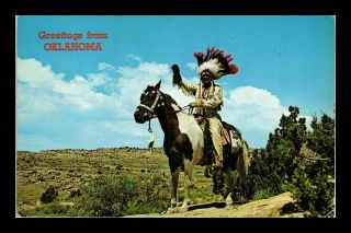 Dr Jim Stamps Us Oklahoma Indian Chief Horse Chrome View Postcard 1962