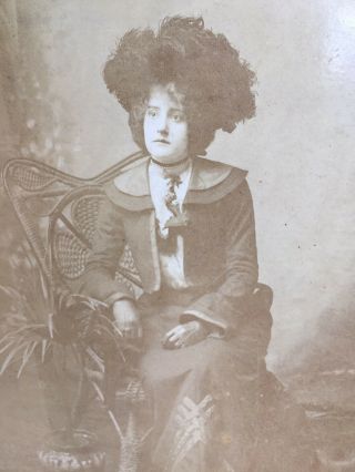CABINET CARD VICTORIAN LADY PORTRAIT PHOTO FEATHER HAT WISTFUL EXPRESSION OLLEY 4