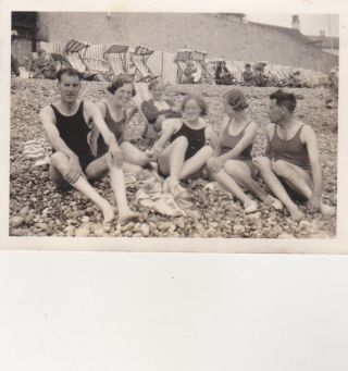 Old Photo People Fashion Men Mankini Women Swimwear Glamour Beach Pebbles Jn1