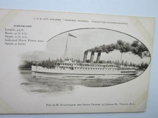 Rare.  C.  P.  R Cos Steamer " Princess Victoria " On Run Vintage B&w Postcard 1910 