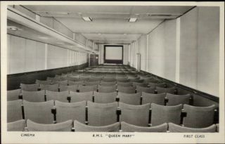 Rms Steamship Queen Mary Interior Real Photo Postcard Movie Theatre