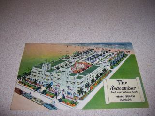 1940s The Seacomber Hotel,  Miami Beach Fl.  Linen Postcard