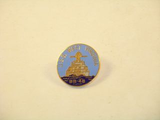 Rare U.  S.  S.  Uss West Virginia Bb - 48 Round Blue & Gray Pinback Lapel Hat Pin
