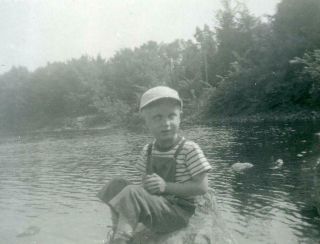 Qp31 Vintage Photo Boy By The Lake C Mid Century