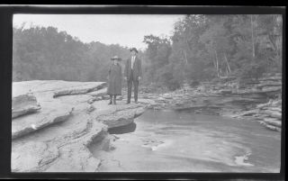 Photo Stock Vintage B&w Negative " Outdoors In Cliffs For Young Couple " 1910,